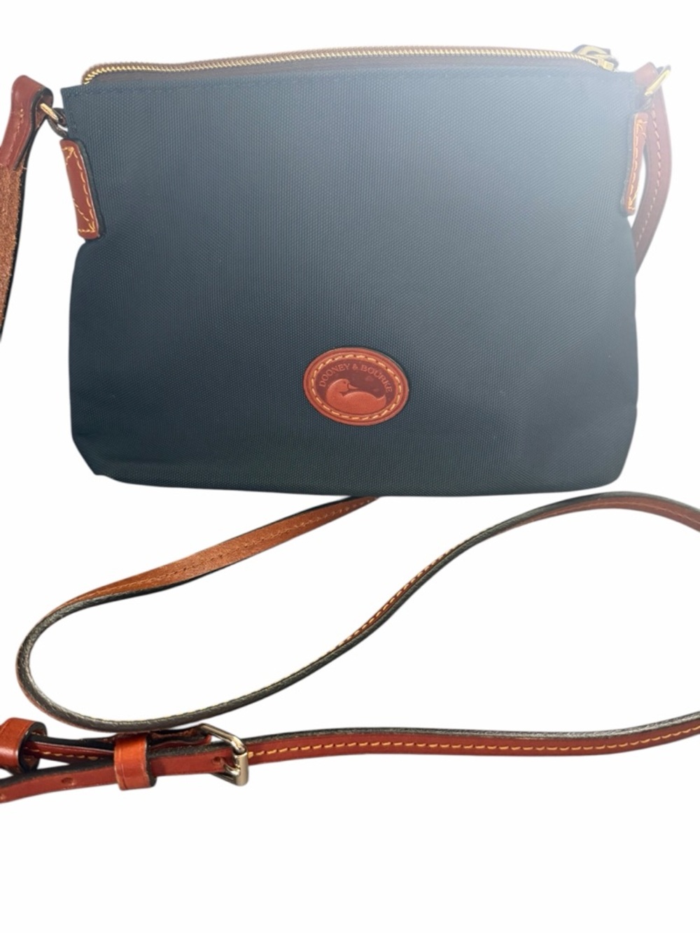 Dooney & Bourke Blue Nylon Crossbody with Brown Leather Trim and Strap - Picture 2 of 10